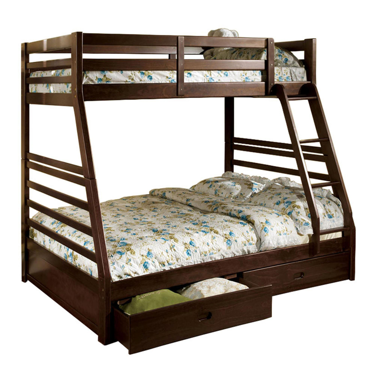 BenJara Transitional Style Twin Over Full Bunk Bed with Drawers, Walnut Brown image - 1