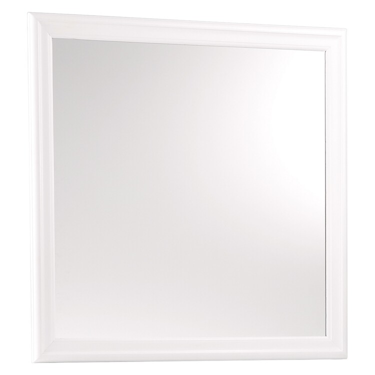 BenJara Transitional Square Mirror with Wooden Encasing and Convex Edges, White image - 1