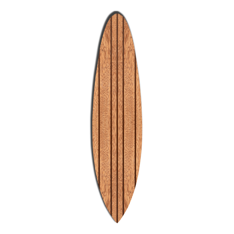BenJara Contemporary Wooden Surfboard Wall Art with Block Stripe Print, Brown image - 1