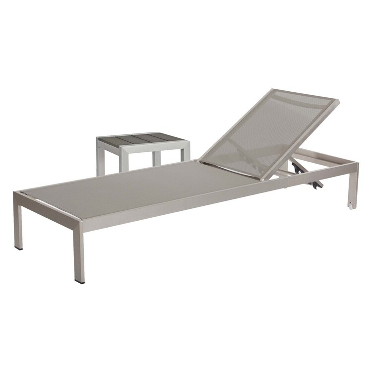 BenJara Metal Frame Adjustable Lounger with Side Table, Set of 2, Gray image - 1