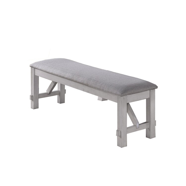 BenJara Fabric Upholstered Wooden Bench with Braces, Gray image - 1