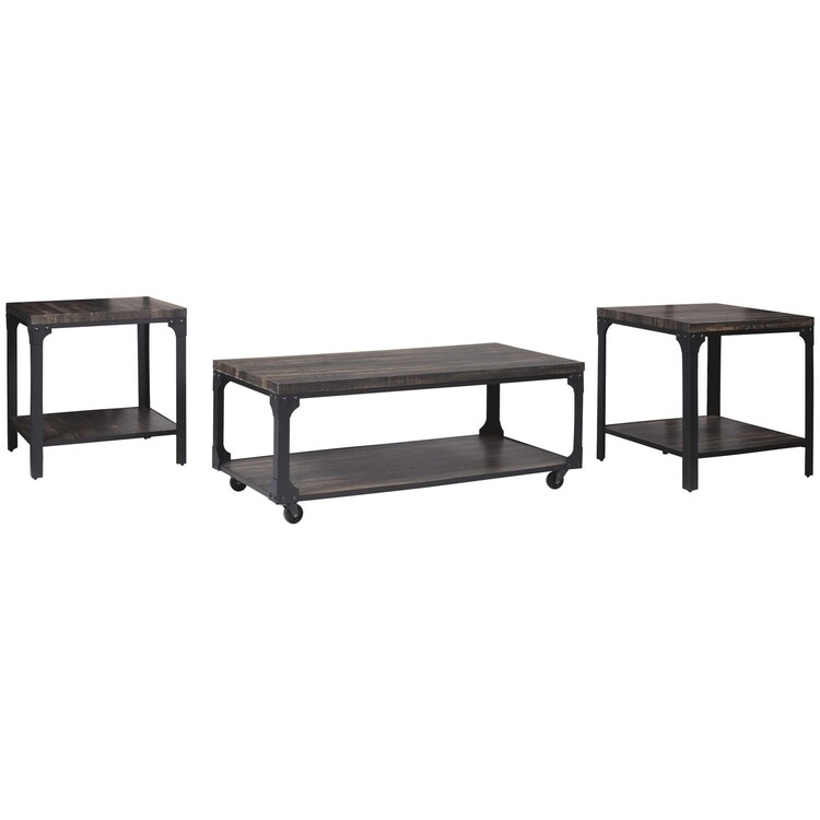 Benjara 3 Piece Metal Frame Occasional Table Set with Rivets, Brown and Black image - 1