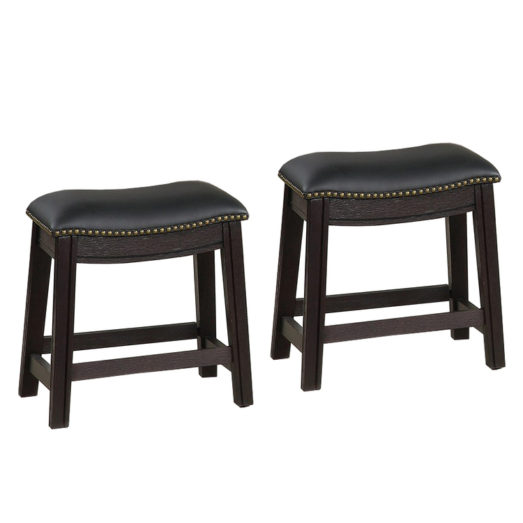 Benjara Curved Leatherette Stool with Nailhead Trim, Set of 2