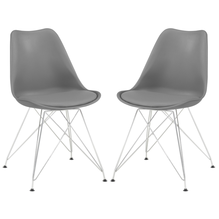 BenJara Fabric Dining Chair with Interconnected Metal Legs, Set of 2,Gray and Chrome image - 1