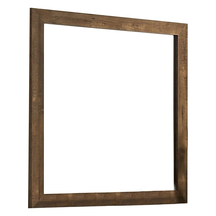 Benjara 39 Inch Square Wooden Frame Rustic Mirror, Walnut image - 1