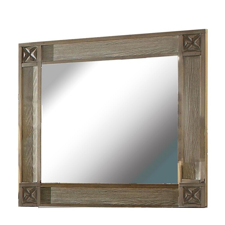 BenJara 44 Inch Rectangular Mirror with Carved Corners, Brown image - 1