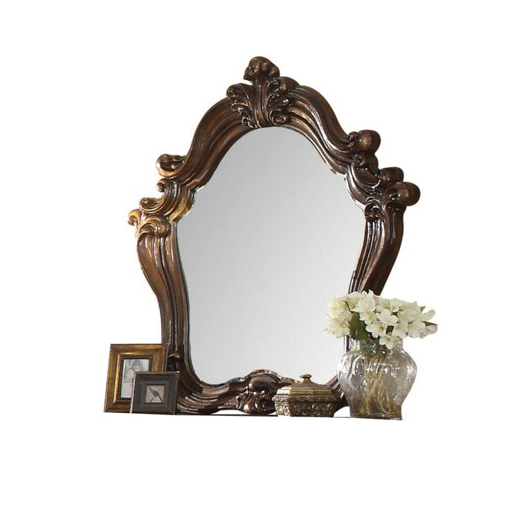 BenJara Scroll and Molded Wooden Mirror with Carved Details, Cherry Brown image - 1