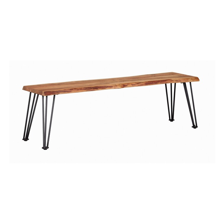 BenJara Wooden Dining Bench with Live Edge Details and Metal Legs - Thumbnail 2