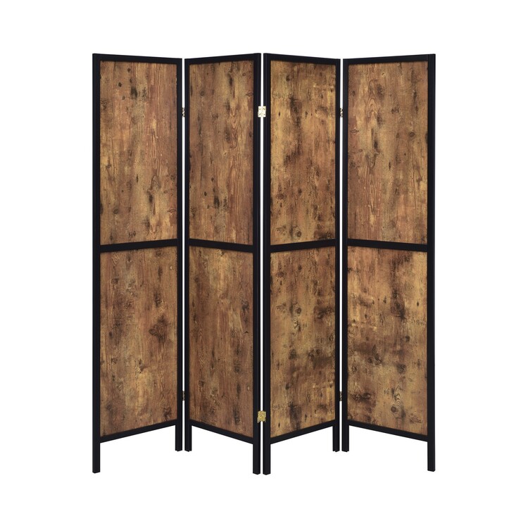 BenJara 4 Panel Screen with Grain Details and Knots, Brown and Black image - 1