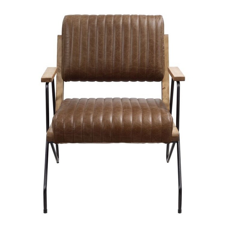 BenJara Accent Chair with Leatherette Seat and Channel Stitch, Brown image - 1