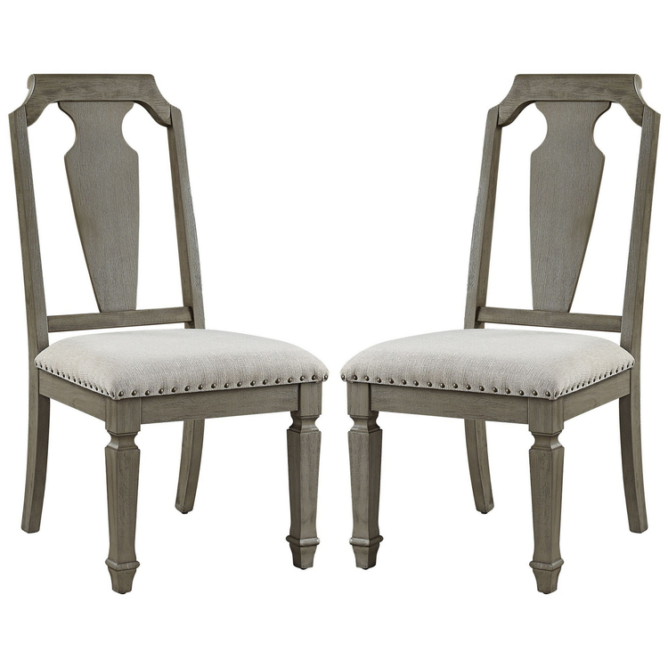 BenJara Side Chair with Fabric Seat and Fiddle Back, Set of 2, Brown image - 1