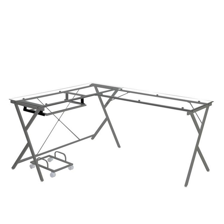 Benjara Computer Desk with Glass Top and CPU Holder, Clear - $223.91 |  OJCommerce