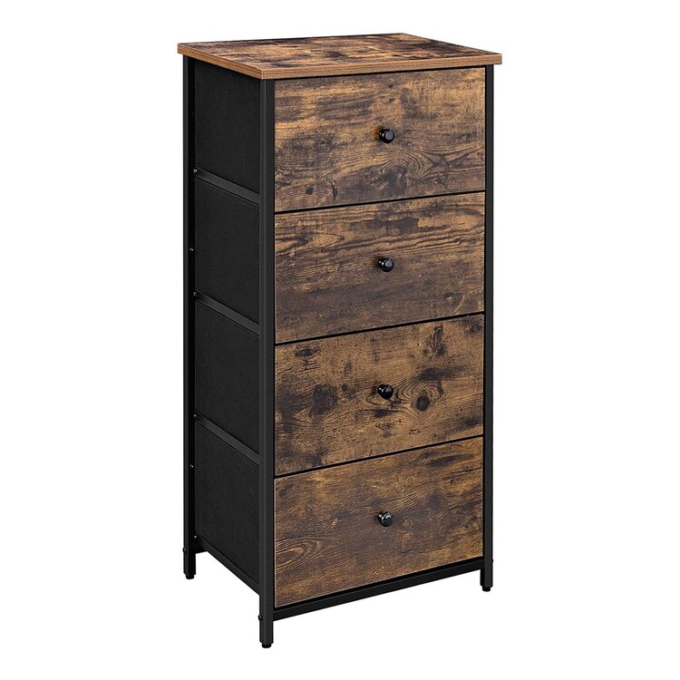 Benjara Doe 36 Inch 4 Drawer Tall Dresser Chest, Wood, Metal, Rustic Brown, Black - OJCommerce.com Benjara Doe 36 Inch 4 Drawer Tall Dresser Chest, Wood, Metal, Rustic Brown, Black - OJCommerce.com