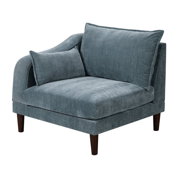 BenJara Rio 33 Inch Corner Chair with Modular Single Arm, 2 Lumbar Cushions, Slate Blue image - 1