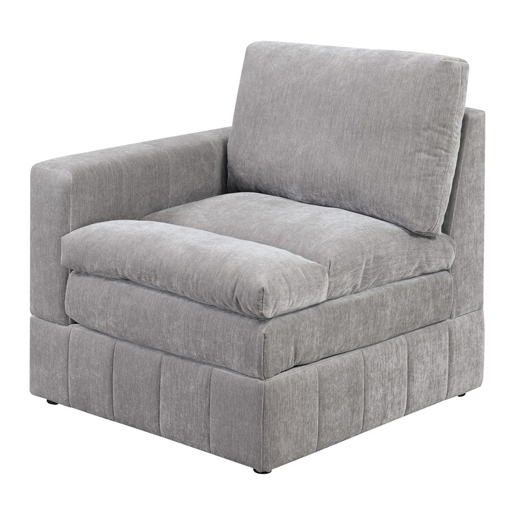 BenJara Luna 33.00 Inch Corner Chair Modular 1 Arm , Triple Plush Cushion Seat Gray image - 1