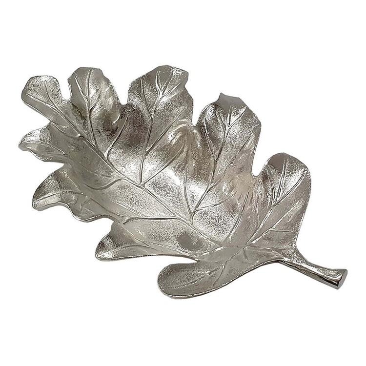 BenJara 22 Inch Modern Decorative Tray, Oak Leaf Design Striking Silver Metal Frame image - 1