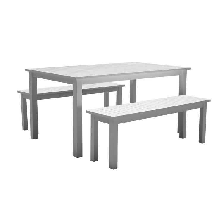 BenJara Felix 3 Piece Modern Dining Set, Crisp White Acacia Wood Frame, 6 Seater image - 1