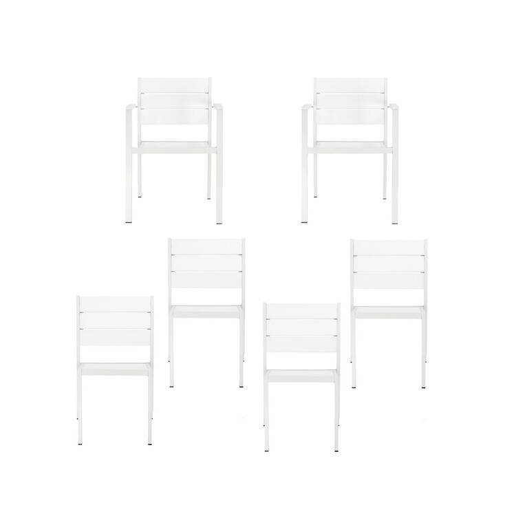 BenJara Cora 21 Inch 4 Piece Armchairs and 2 Side Chairs Set, White ...