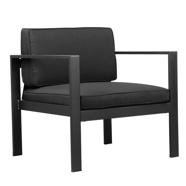 Benjara Kili 29 Inch Outdoor Armchair Jet Black Aluminum