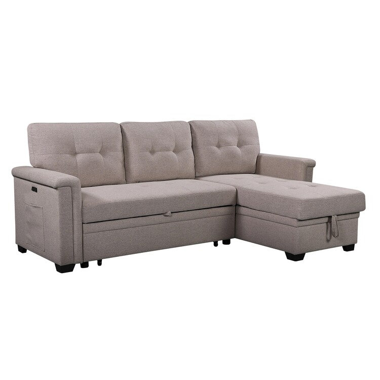 BenJara Ruben 84 Inch Reversible Sleeper Sectional Sofa with Storage Chaise, Gray image - 1