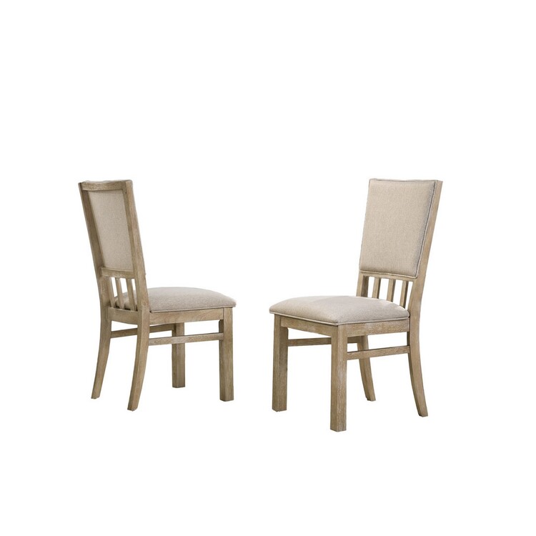Benjara 22 Inch Wood Dining Chairs Set of 2 with Beige Cushioning and Slatted Low Back