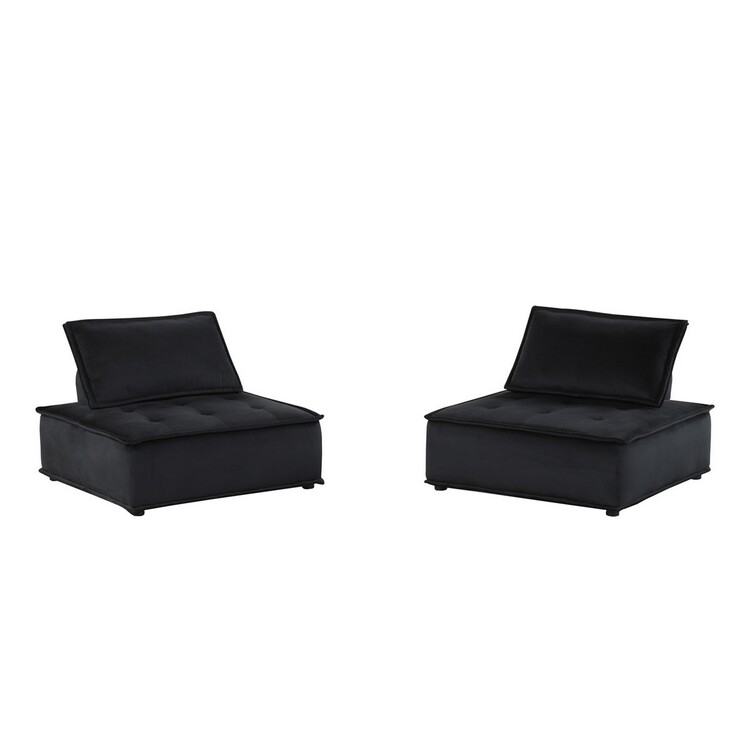 Black Velvet Armless Lounge Chairs Set of 2 Tufted Seats Modern Design image - 1