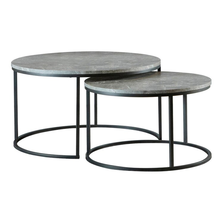 Benjara 20, 17 Inch Round Nesting Coffee Tables, Smooth Gray Faux ...