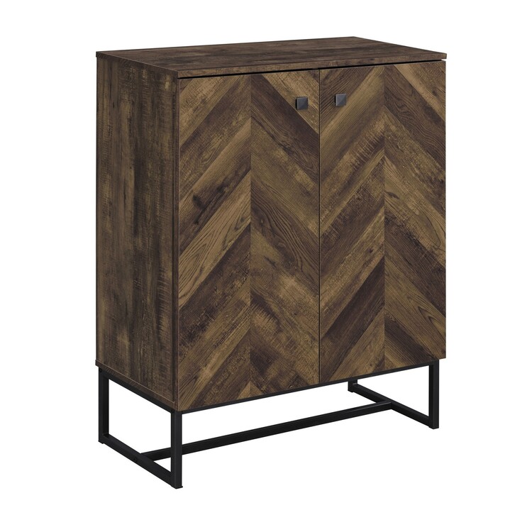 BenJara Akk 41 Inch 2 Door Accent Cabinet Console, Sled Legs, Chevron Wood Brown image - 1