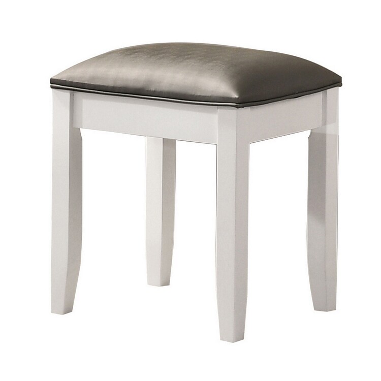BenJara Felicity 16 Inch Upholstered Vanity Stool, Padded Seat, Glossy White image - 1