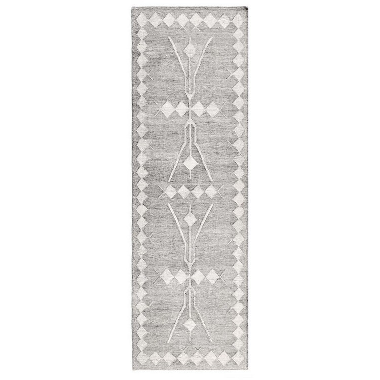 Benjara Modern 3 x 8 Runner Area Rug, Handwoven Geometric Pattern, Gray, Multicolor image - 1