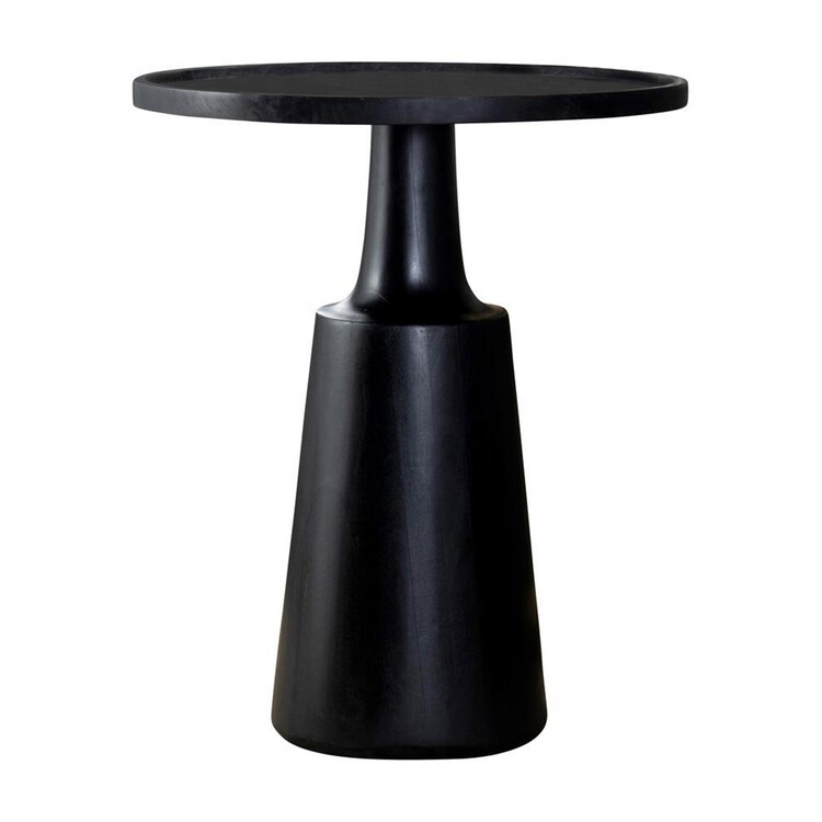 BenJara Coch 24 Inch Artisan Accent Table with Round Tabletop, Tapered Base, Black image - 1