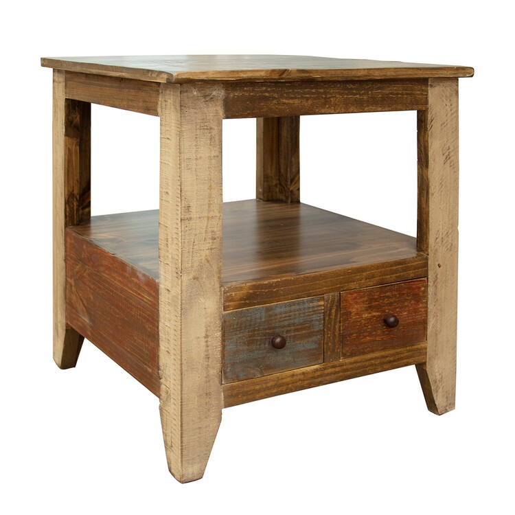 BenJara Fena 26 Inch 2 Drawer End Table, Open Shelf, Multicolor ...