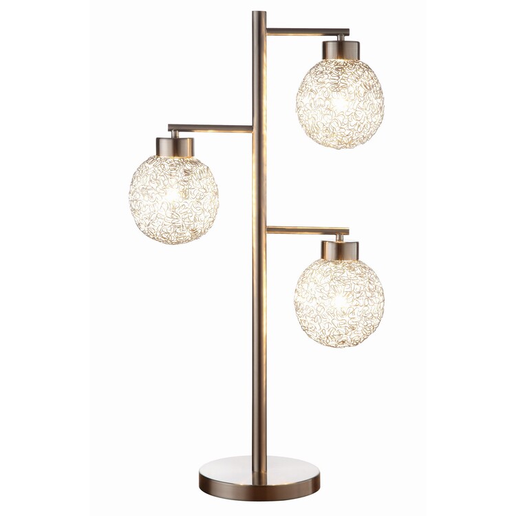 BenJara Fern 31 Inch Table Lamp with 3 Orb Shades, Metal, Sand Chrome Finish image - 1