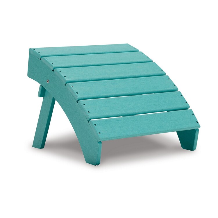 Turquoise Outdoor Ottoman Footrest with Slatted Top & Sloped Design image - 1
