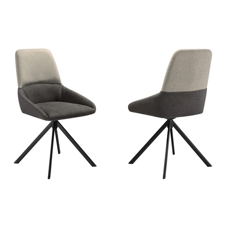 BenJara Rick 22 Inch Swivel Dining Chair, 2 Tone Gray Upholstery, Tall Back, Black image - 1