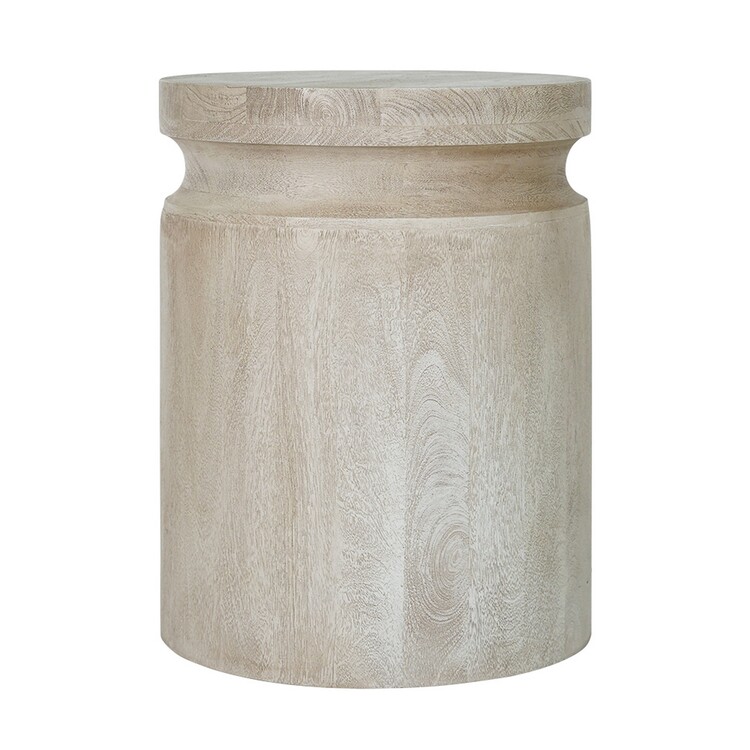 BenJara Kiv 24 Inch Side End Table, Round Mango Wood Top, Carved Accent Base, Gray image - 1