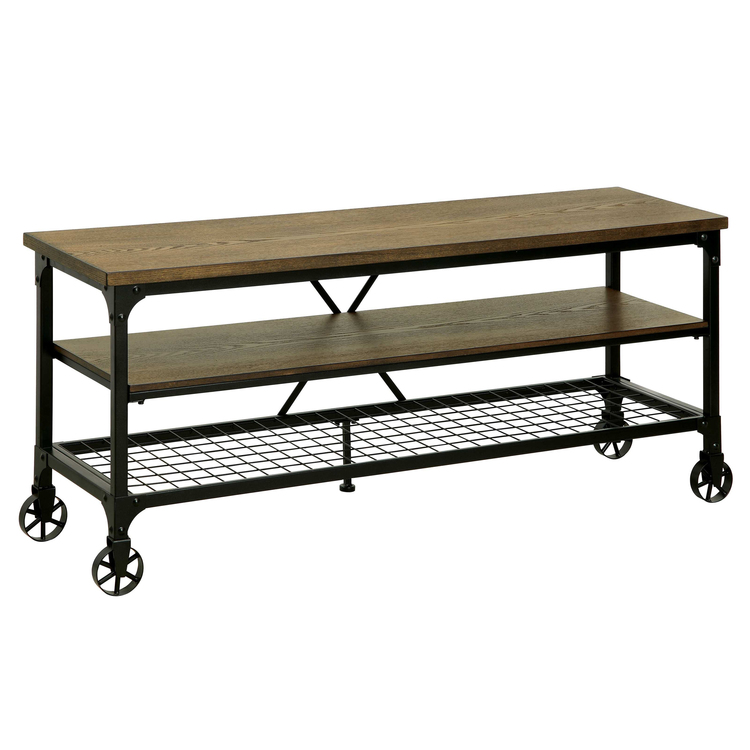 Benjara 54 Inch TV Entertainment Console, Caster Wheels, Brown Wood