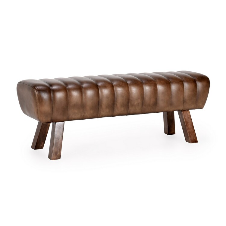 Benjara 52 Inch Accent Bench, Buffalo Leather Seat, Tufted Design ...