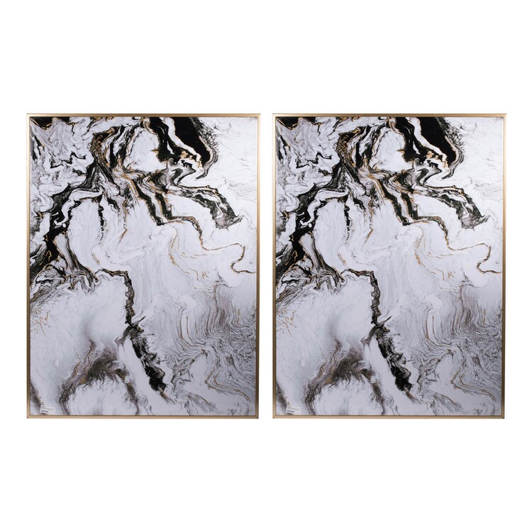 BenJara 30 x 40 Set of 2 Wall Panels, Home Decor, White Black Marble Design image - 1