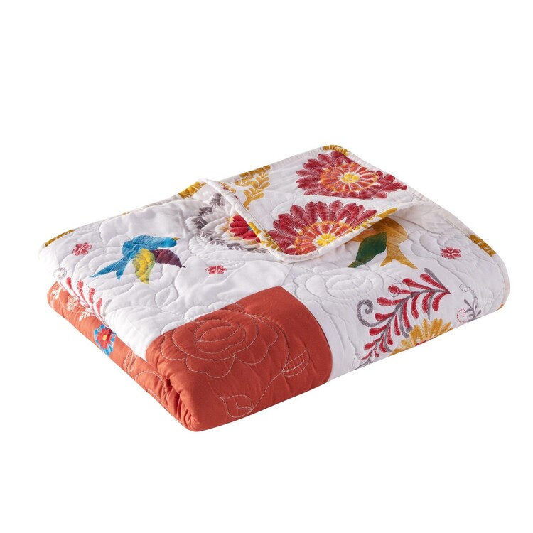 BenJara 50 x 60 Inch Quilted Throw Blanket with Fill, Floral Print, Multicolor image - 1