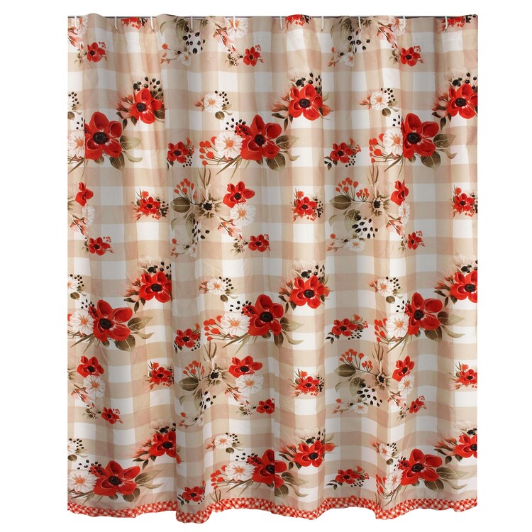 BenJara Lire 72 x 72 Inch Shower Curtain, Ruffled Rows, Floral Print, Multicolor image - 1