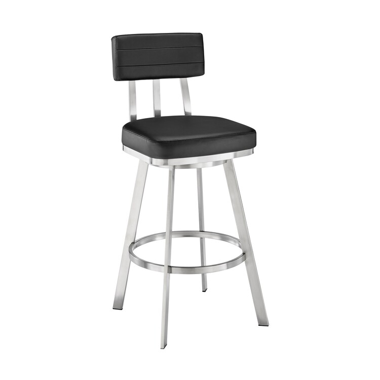 BenJara Poni 26 Inch Swivel Counter Stool Chair, Cushioned Seat, Black Faux Leather image - 1