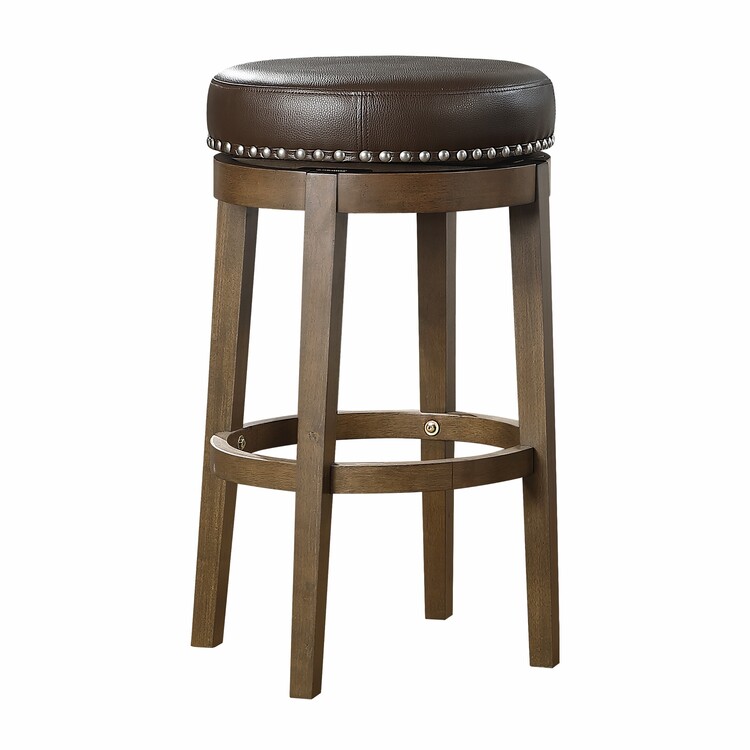 BenJara Bara 31 Inch Swivel Barstool, Brown Round Faux Leather Seat, Set of 2 image - 1
