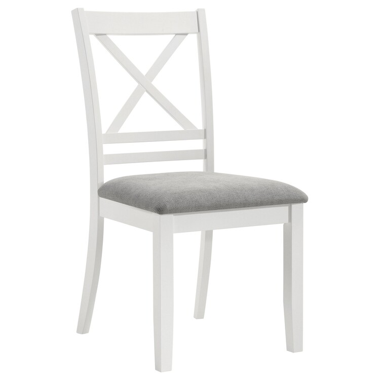 BenJara Hoa 18 Inch Dining Side Chair Set of 2, Gray Padded Seat, White Solid Wood image - 1