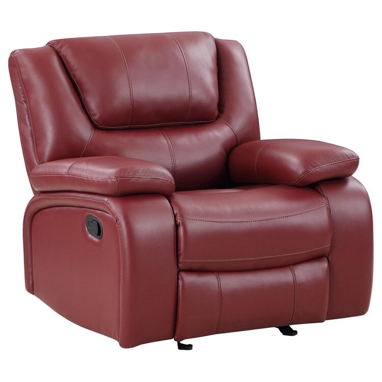 BenJara Mila 38 Inch Manual Recliner Accent Sofa Chair, Red Faux Leather, Wood image - 1