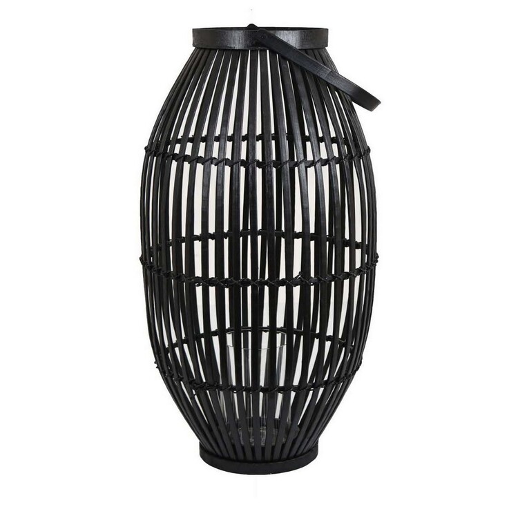 BenJara Gyna 30 Inch Modern Tabletop Lantern, Woven Cylindrical Decoration, Black image - 1
