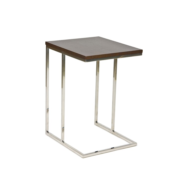 BenJara Zen 23 Inch Side Table, Espresso Brown Rectangular Tray Top, C Shape Chrome image - 1