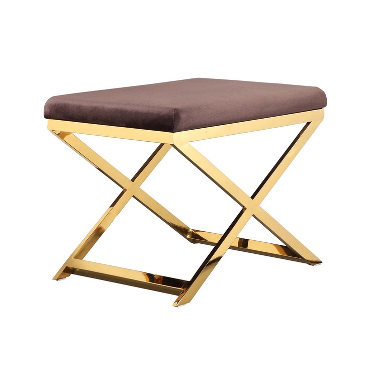 Benjara Sovi 20 Inch Ottoman Stool, Chocolate Brown Velvet, Stainless ...