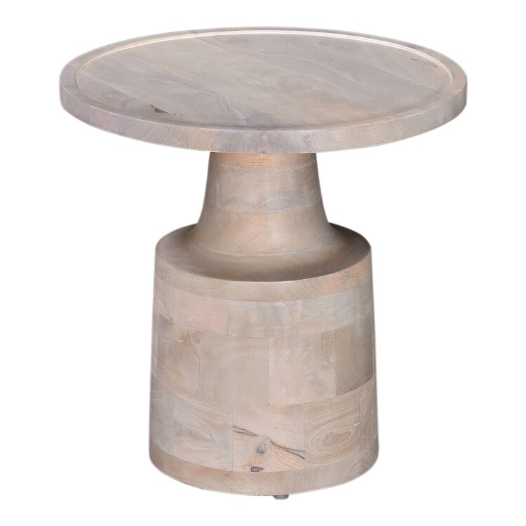 Benjara Side End Table, 18 Inch Round Top, Pedestal Base, Oak White ...