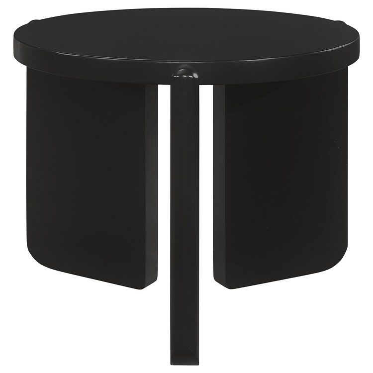 BenJara Kiya Side End Table, Panel Legs, 27 Inch Round Black Solid Wood Frame image - 1